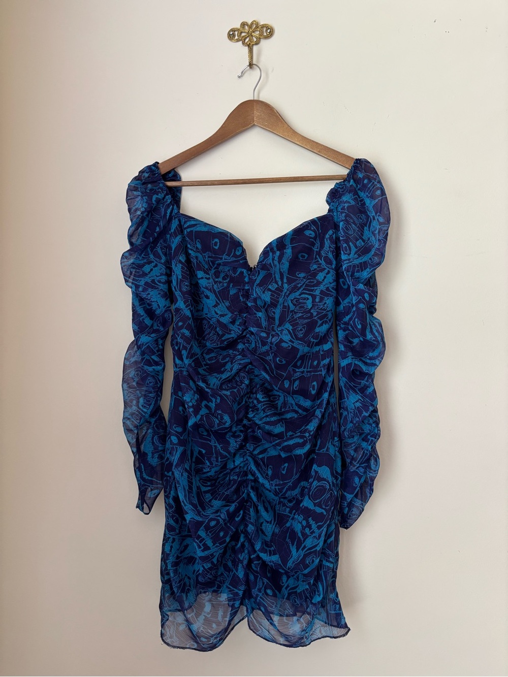 Amanda Uprichard Blue Ruched Skylark Mini Dress Medium